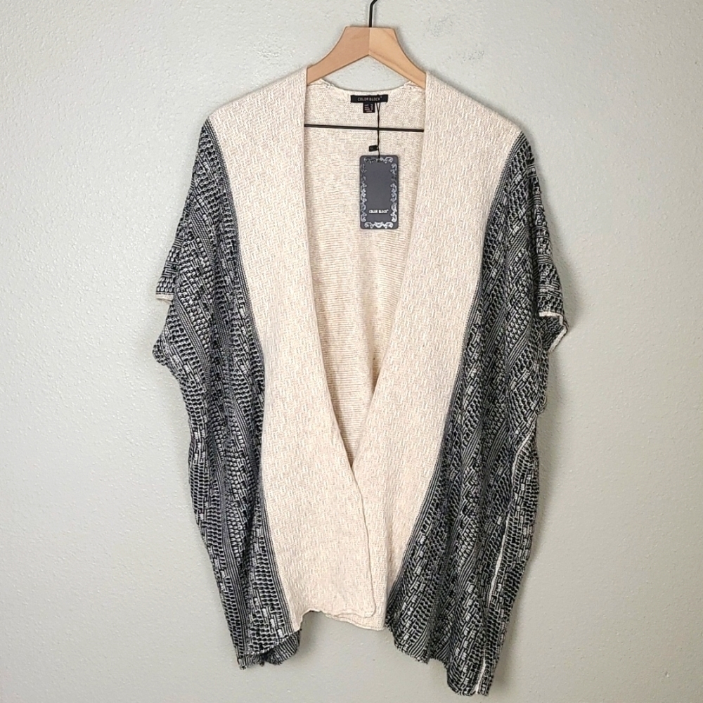 Color Block Geometric Print Open Front Cardigan Sweater NWT